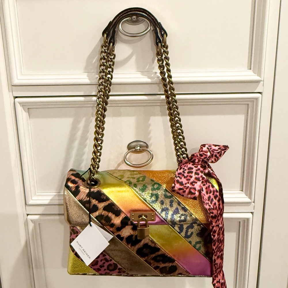 🔒💖 SOLD - Kurt Geiger Brixton Lock Leopard Patchwork Leather Convertible Bag - Picture 4 of 17